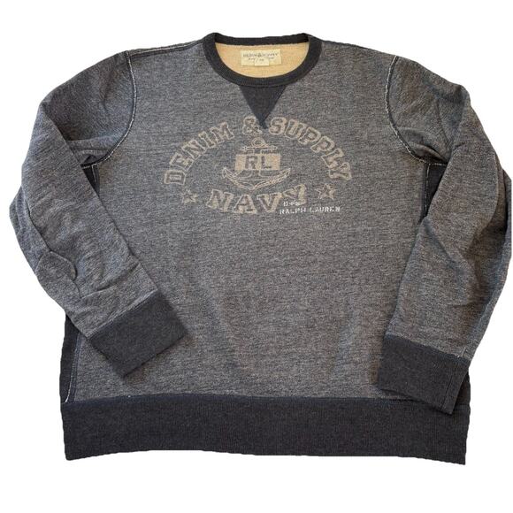 Denim & Supply Ralph Lauren Navy Anchor Crew Neck Sweatshirt Blue/Gray Size XL - Picture 1 of 9
